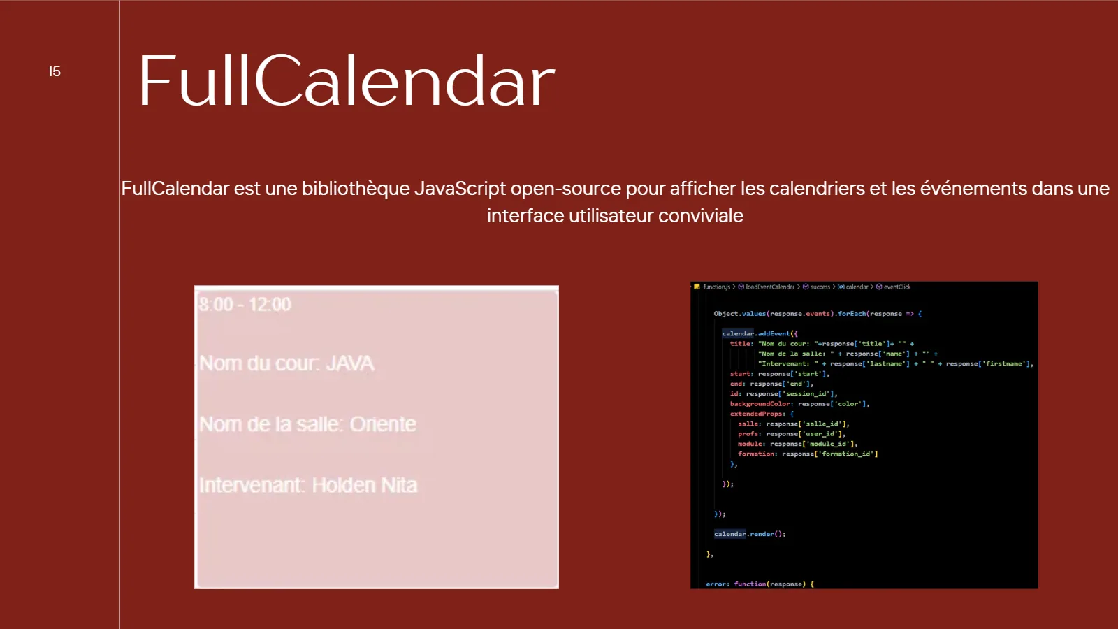 Intégration de FullCalendar dans AfloSchool