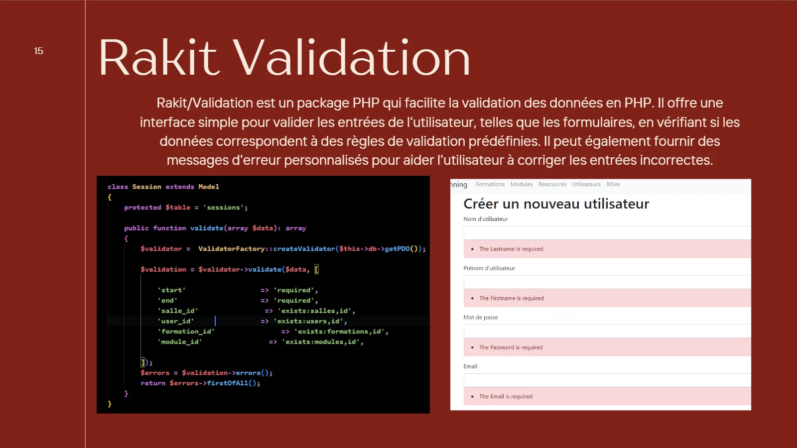 Validation des formulaires et messages d'erreur dans AfloSchool