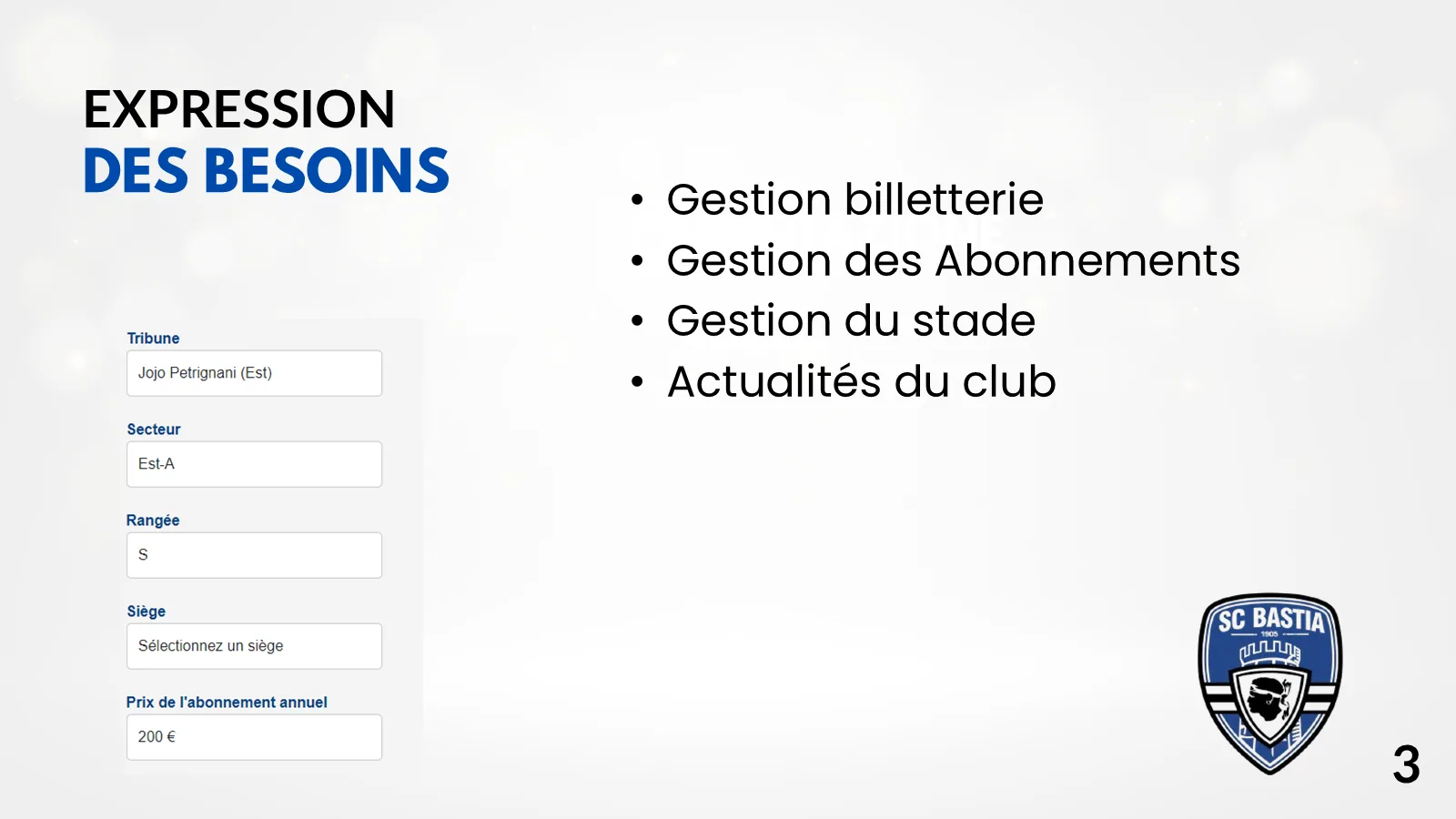 Besoins couverts par Prenotazione : billetterie, abonnements, stade et actualités